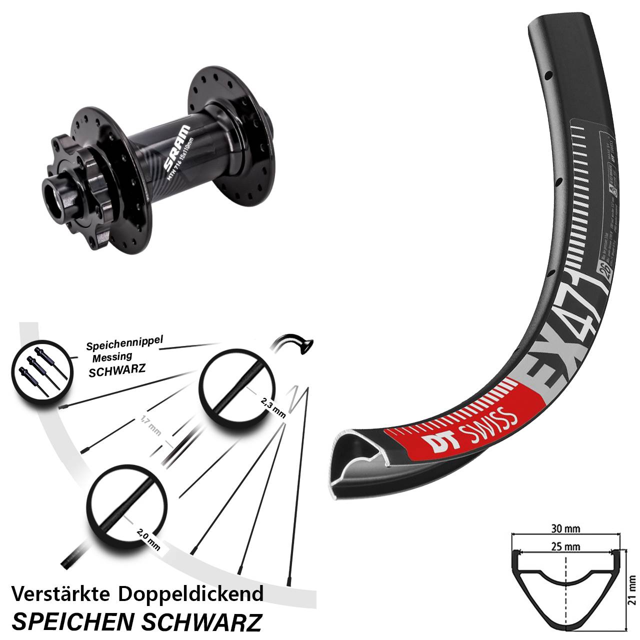 DT Swiss EX 471 Sram 716 26 Zoll 6-Loch Vorderrad 15x110 Boost