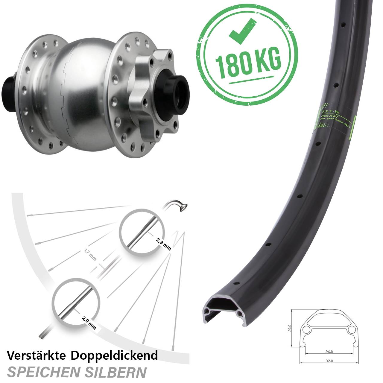 29 Zoll Disc Vorderrad KX Evo SON 28 Nabendynamo 15x110 Boost silbern