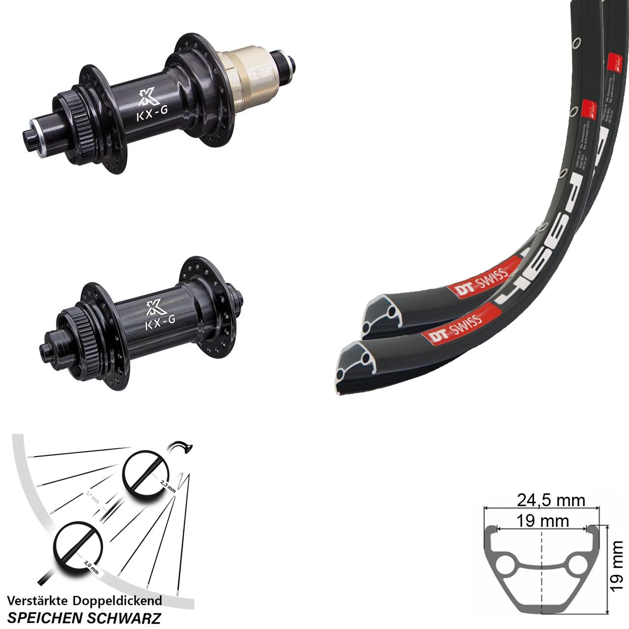 28 Zoll DT Swiss 466d Disc Laufradsatz KX-G QR XD-R schwarz