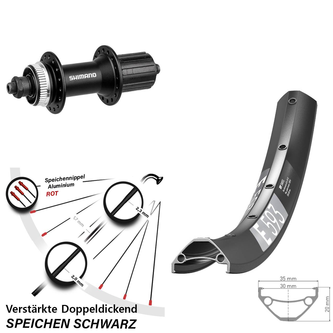 Disc Hinterrad QR 27,5 Zoll DT Swiss E 593 Shimano Alivio 8-11 fach