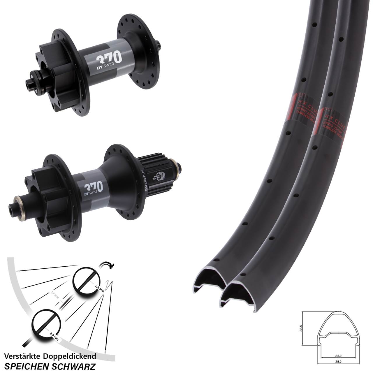 KX Clue DT Swiss 370 26 Zoll Disc Laufrad-Satz für Schnellspanner Shimano Micro Spline