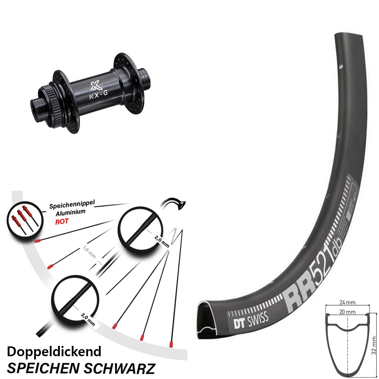 Vorderrad Centerlock 15x100 28 Zoll DT Swiss RR 521 KX-G