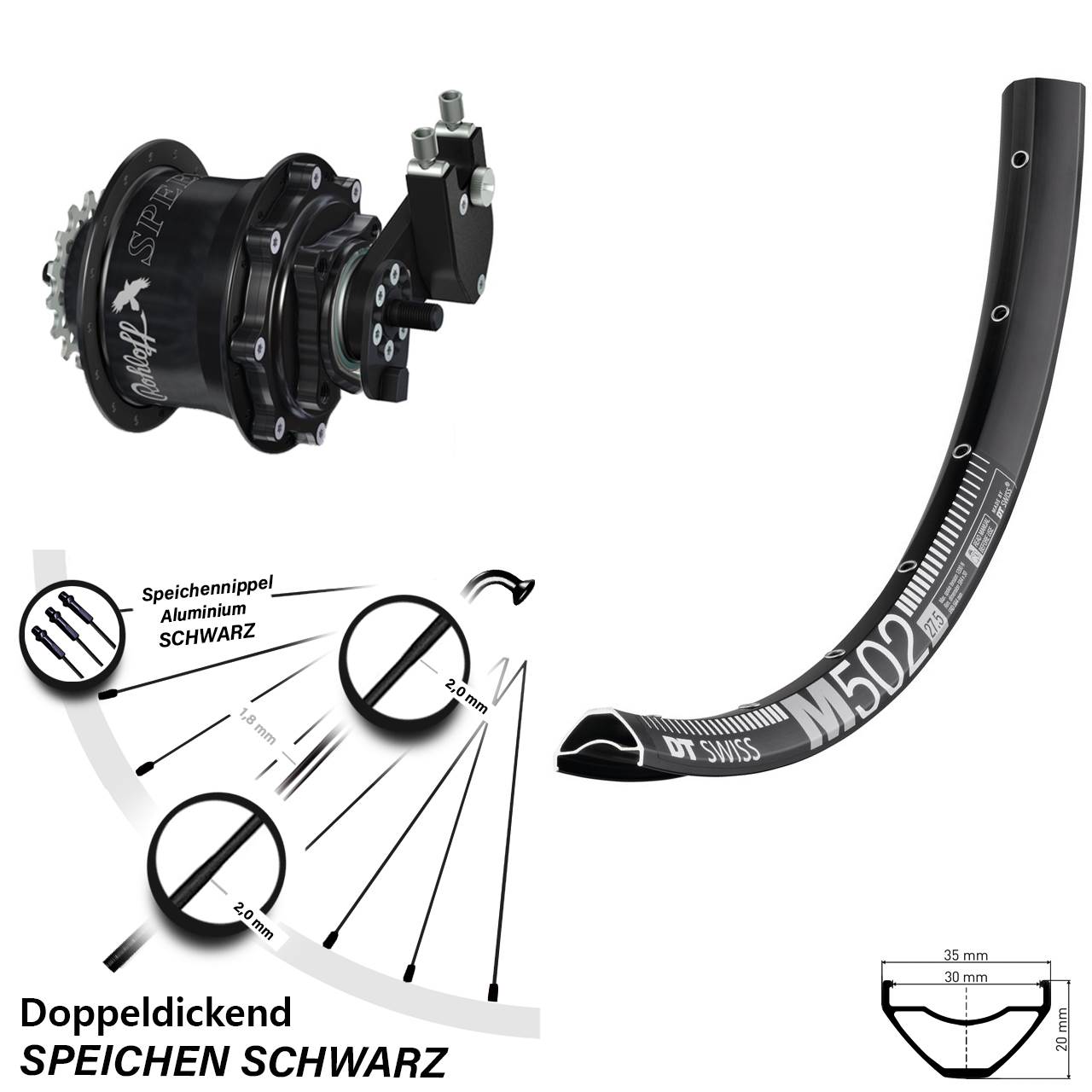 Disc Hinterrrad 27,5 Zoll DT Swiss M502 Rohloff 500/14 TS DB OEM Tandem