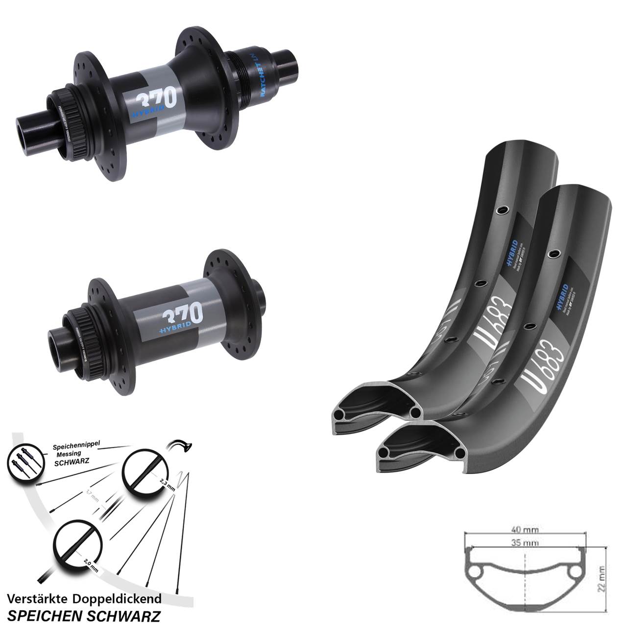 27,5 Zoll DT Swiss U683-370 Hybrid Boost Disc Laufradsatz Sram XD