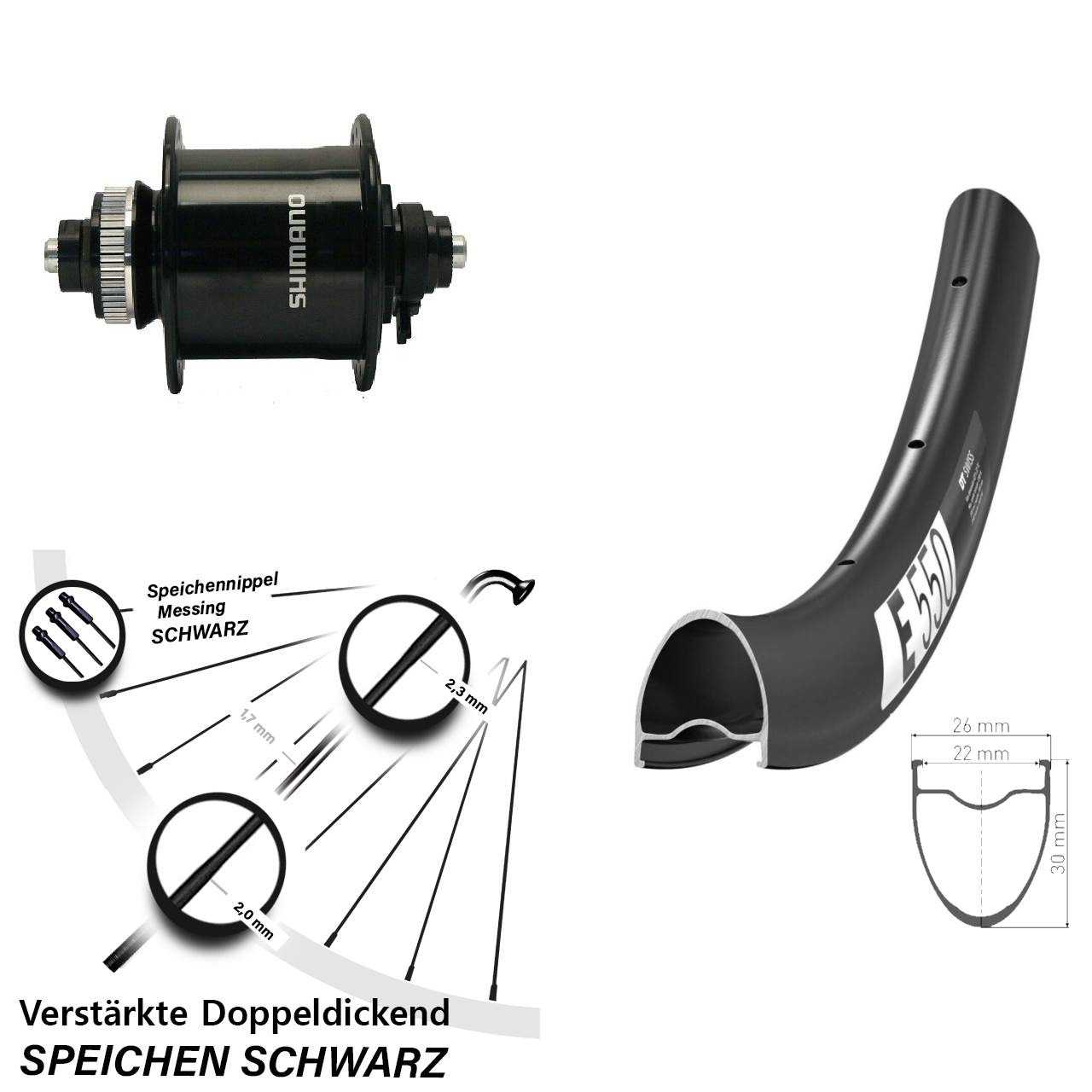 28 Zoll DT Swiss E550 Shimano DH-UR700 Disc Nabendynamolaufrad für Schnellspanner