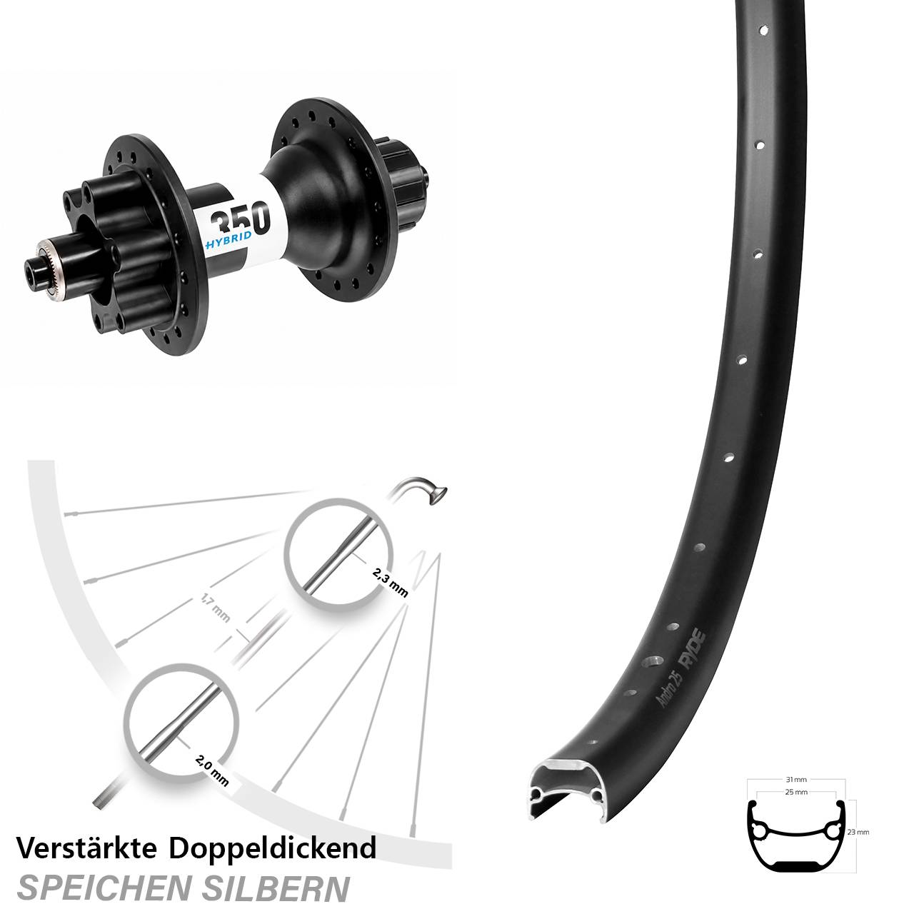28 Zoll Ryde Andra 25 DT Swiss 350 Hybrid Singlespeed 6-Loch Hinterrad 5x135