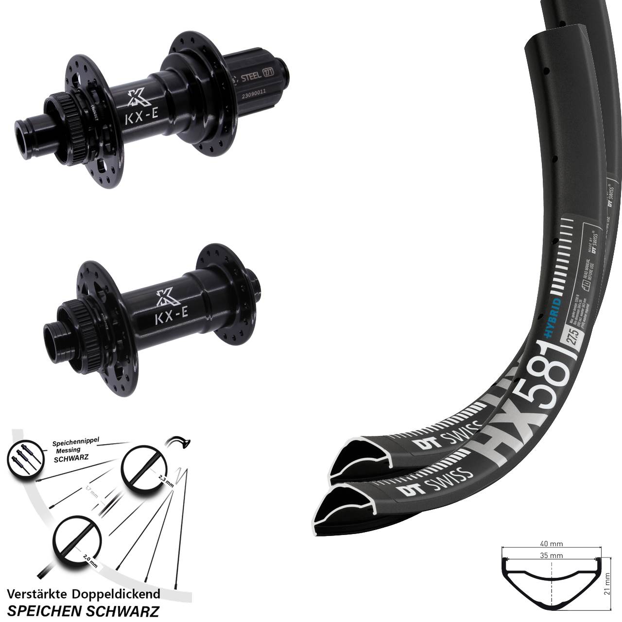 DT Swiss HX 581 KX-E Heavy Duty 27,5 Zoll Laufrad-Satz 15x110 12x148 8-12 fach