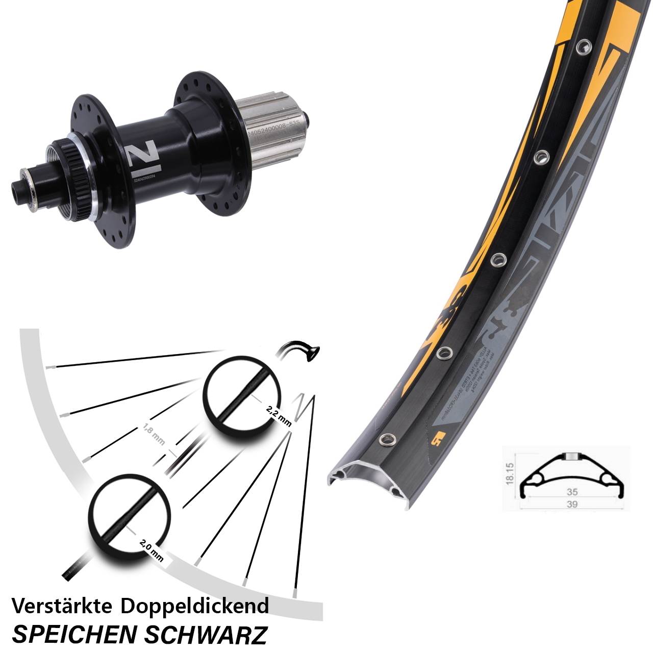 27,5 Zoll Rodi TRYP 35 Novatec D042SB Hinterrad Centerlock QR 8-12 fach