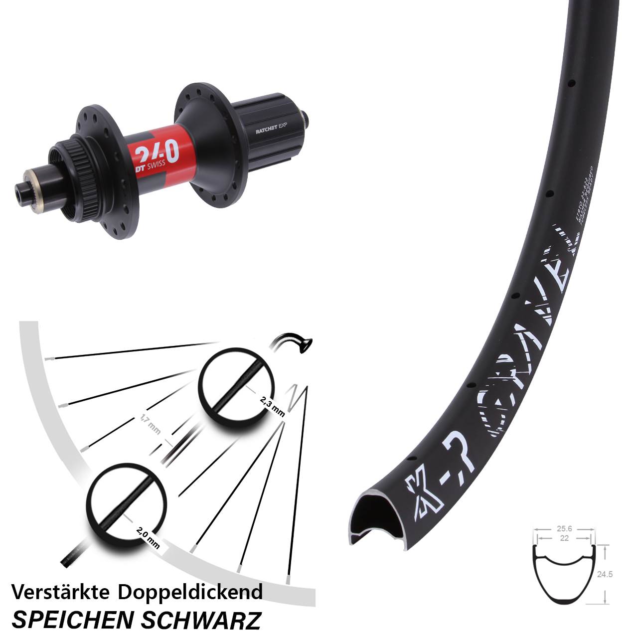 KX-R Gravel DT Swiss 240 28 Zoll Centerlock Hinterrad QR 11-12 fach HG