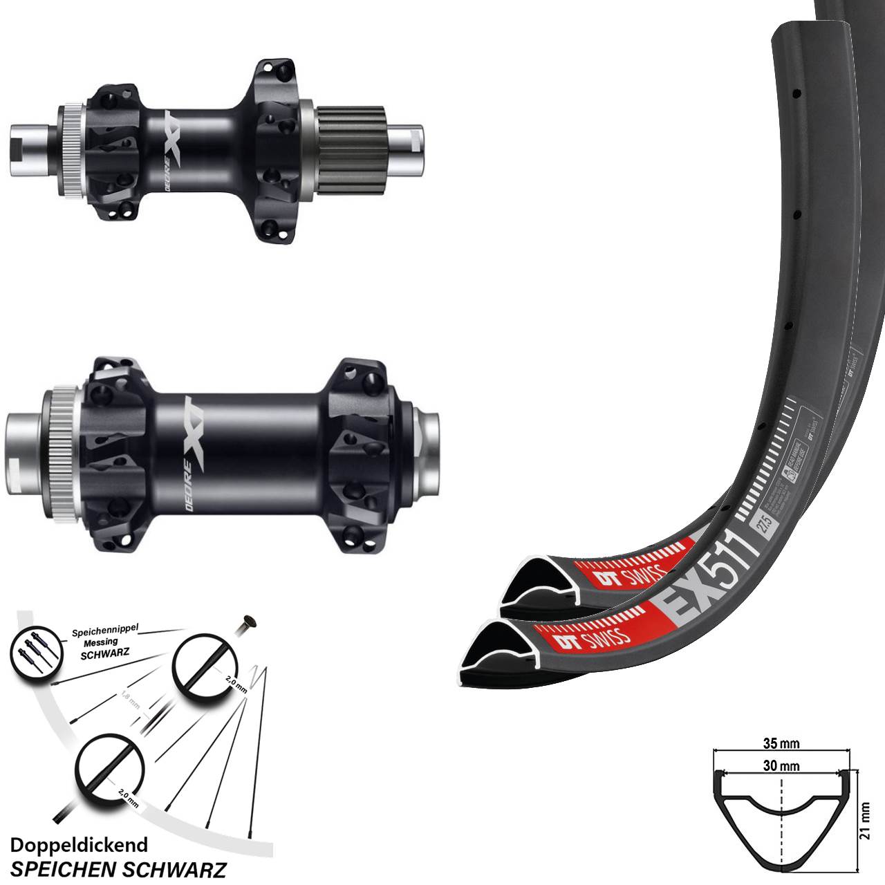 Shimano XT Straightpull Laufradsatz Mullet 27,5/29 Zoll DT Swiss EX 511 Boost Micro Spline