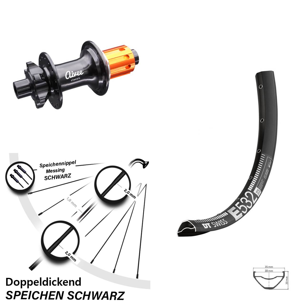 DT Swiss E532 Aivee Classic 27,5 Zoll Disc Hinterrad 12x148 Boost 8-12 fach HG