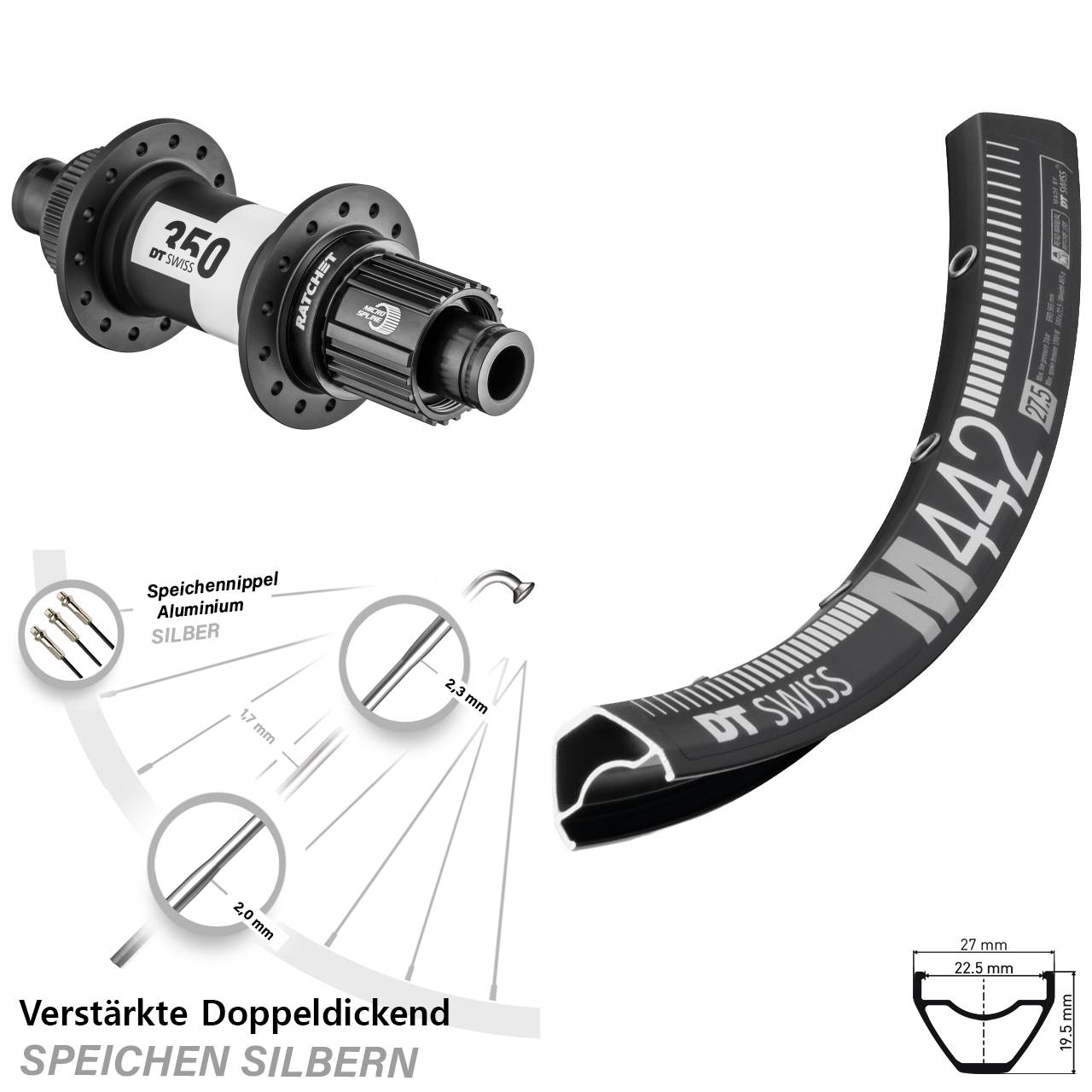 Centerlock Hinterrad 12x142 28-29 Zoll DT Swiss M 442-350 Shimano Micro Spline