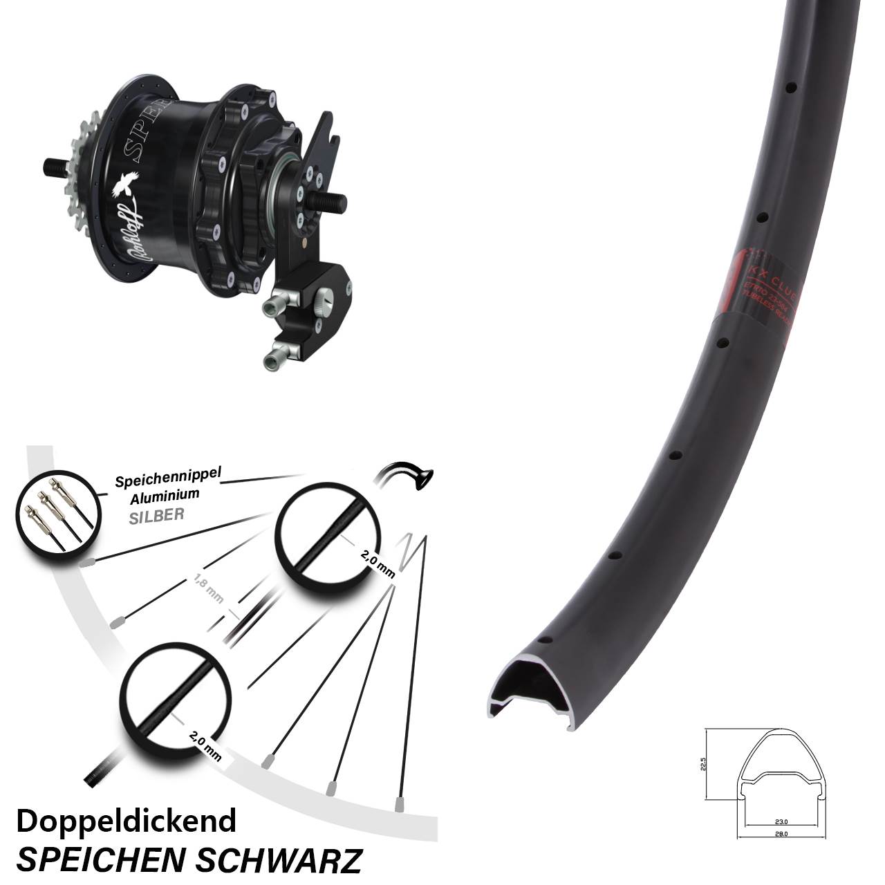 Hinterrad 26 Zoll KX Clue Rohloff Speedhub 500/14 TS DB OEM2 Tandem schwarz