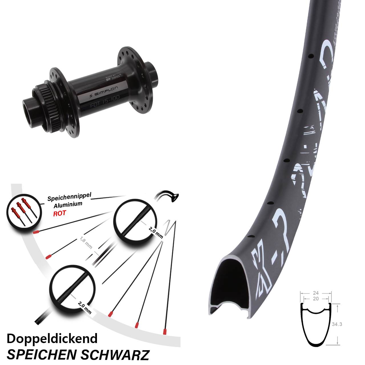 Disc Vorderrad 28 Zoll KX-R Road DT Swiss 370 15x100