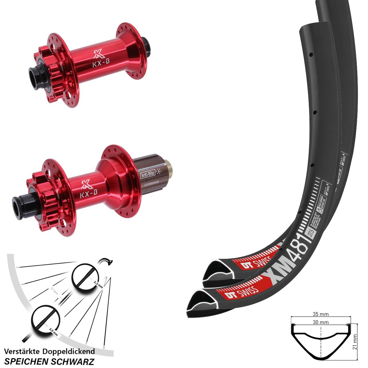 27,5 Zoll DT Swiss XM 481 KX-B rot Disc Laufradsatz 15x110 12x148 8-12 fach