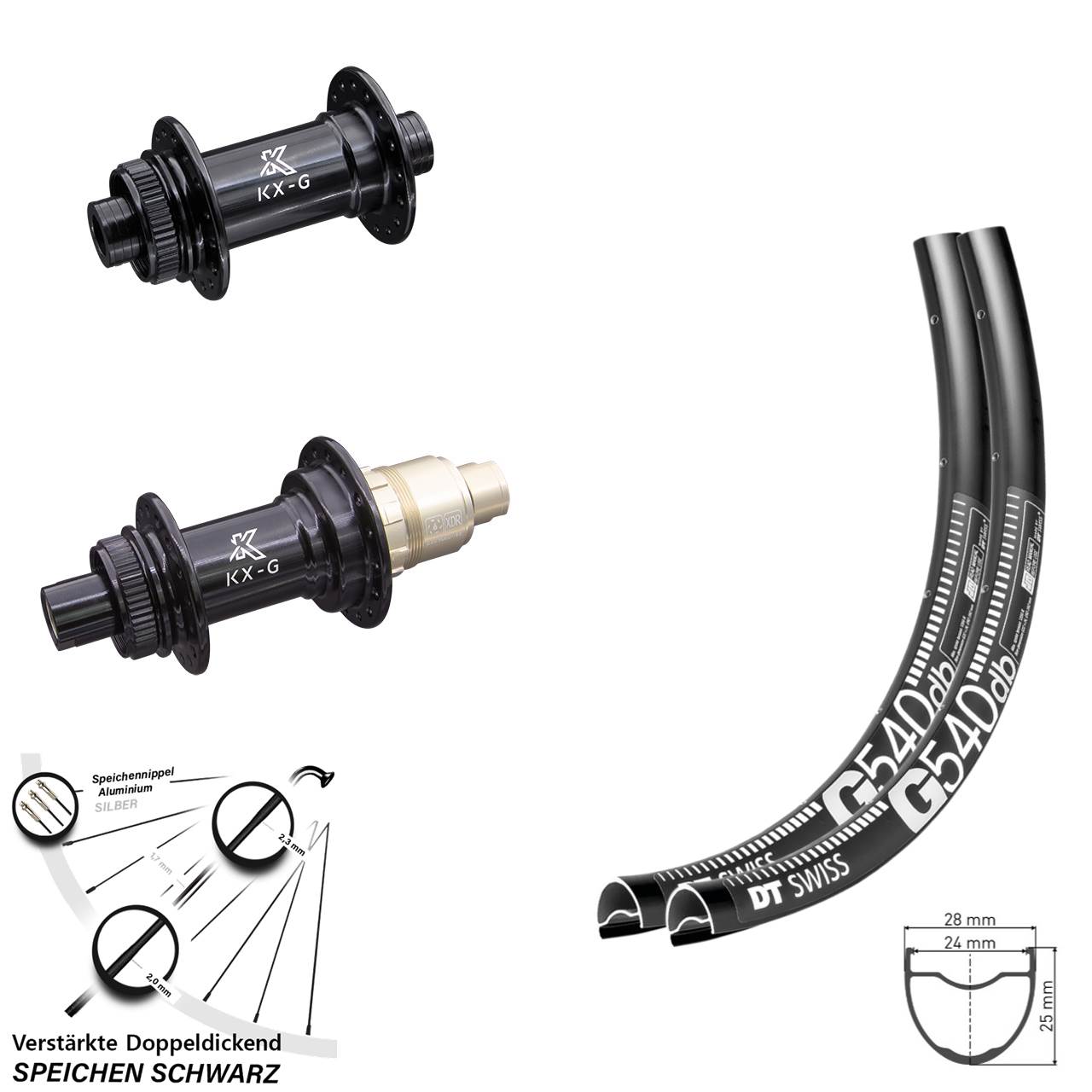 28 Zoll DT Swiss G540 KX-G Disc Laufrad-Satz 15x100 12x142 XDR 11-12 fach