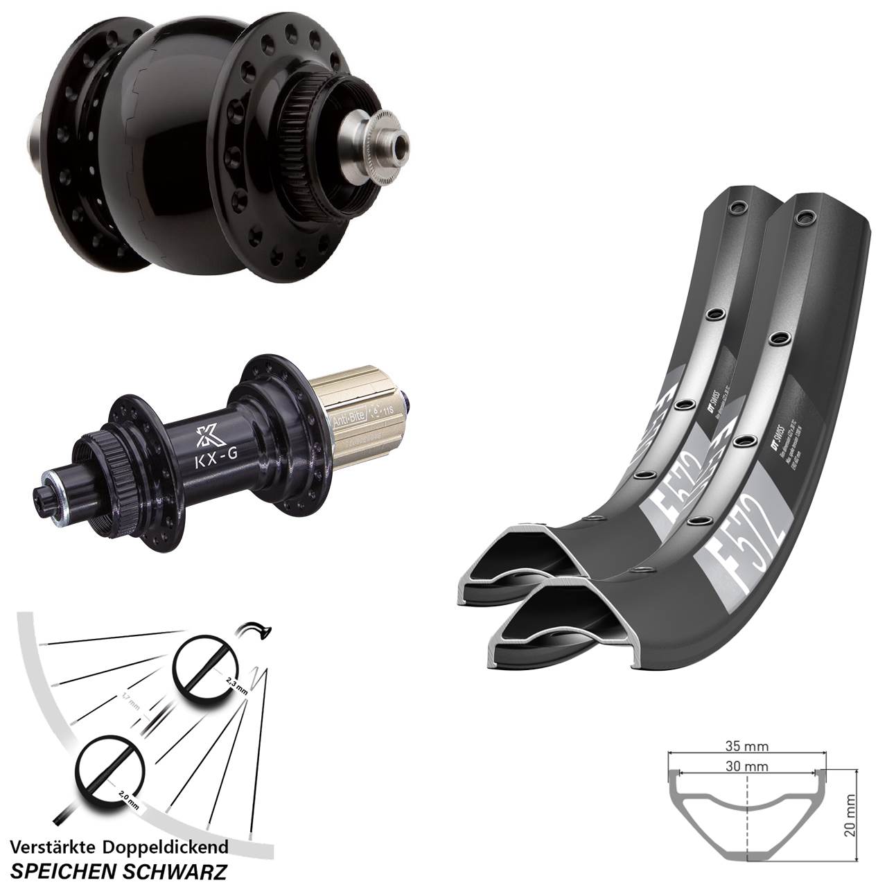 29 Zoll DT Swiss F572 KX-G SON 28 Centerlock Laufradsatz QR 8-12 fach