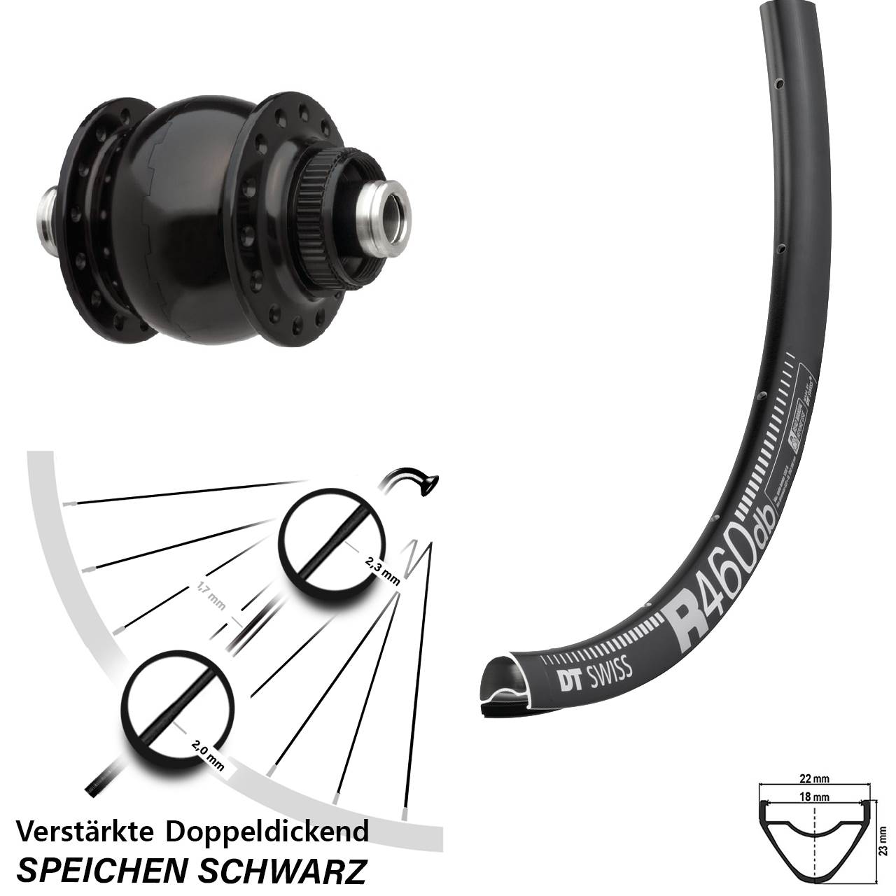 28 Zoll DT Swiss R 460 Disc SONdelux Nabendynamovorderrad 12x100