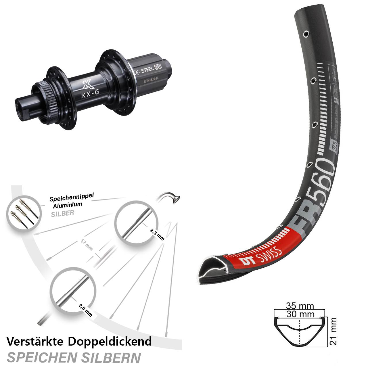 DT Swiss FR560 KX-GS Stahl Freilauf 26 Zoll Centerlock Hinterrad 12x142 8-12 fach HG