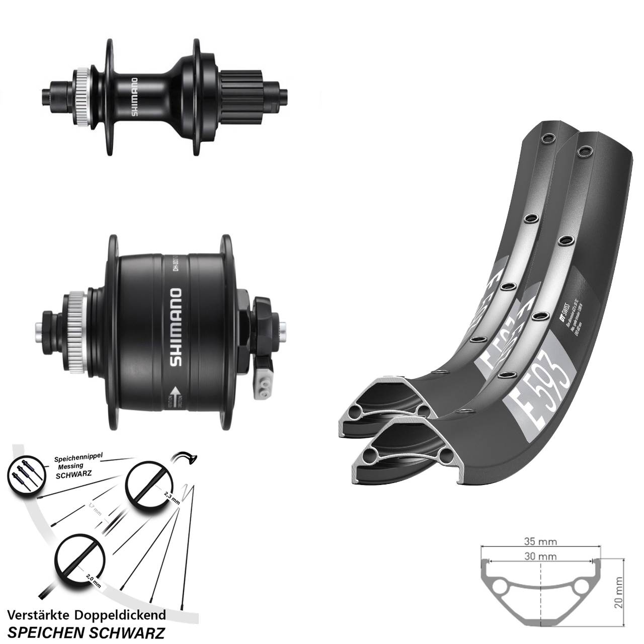 Disc Laufrad-Satz 29 Zoll DT Swiss E593 Shimano DH-3D37 MT500 Micro Spline QR