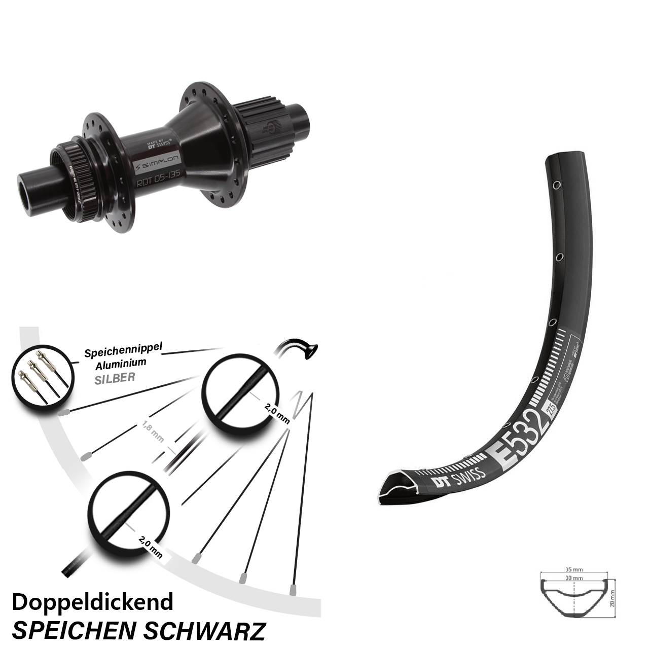 27,5 Zoll DT Swiss E 532-370 Hybrid Disc Hinterrad 12x142 Shimano Micro Spline