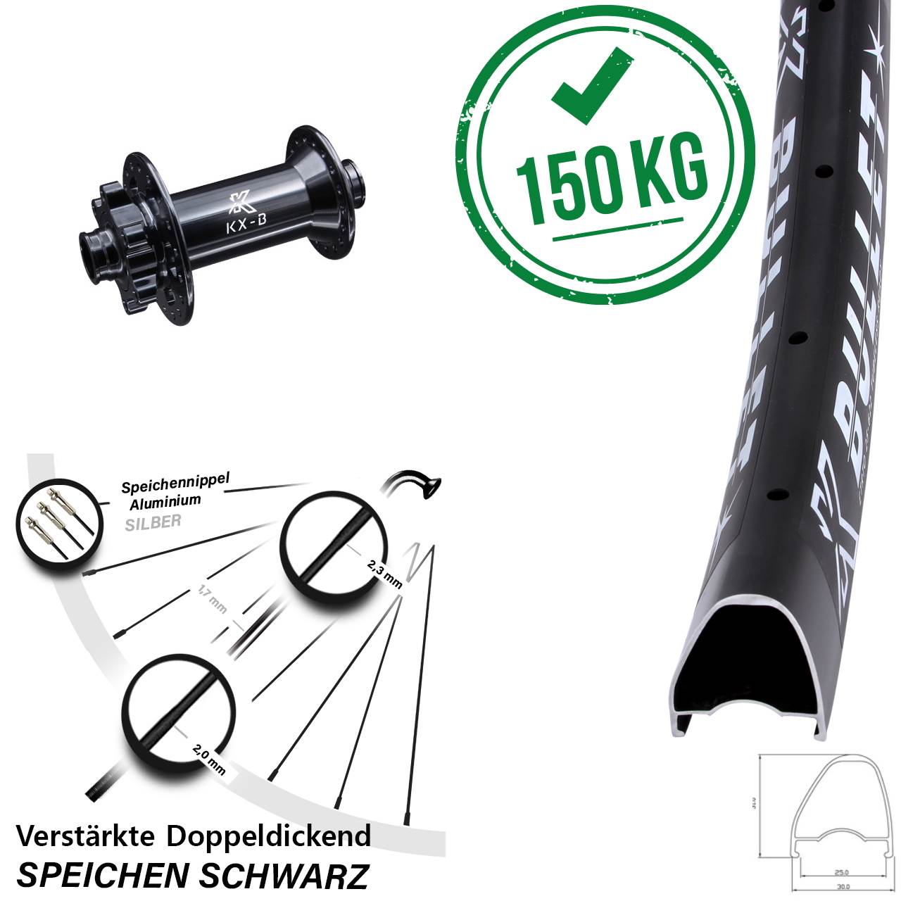 KX-Bullet OS 28 Zoll Disc Vorderrad 15x110 Boost