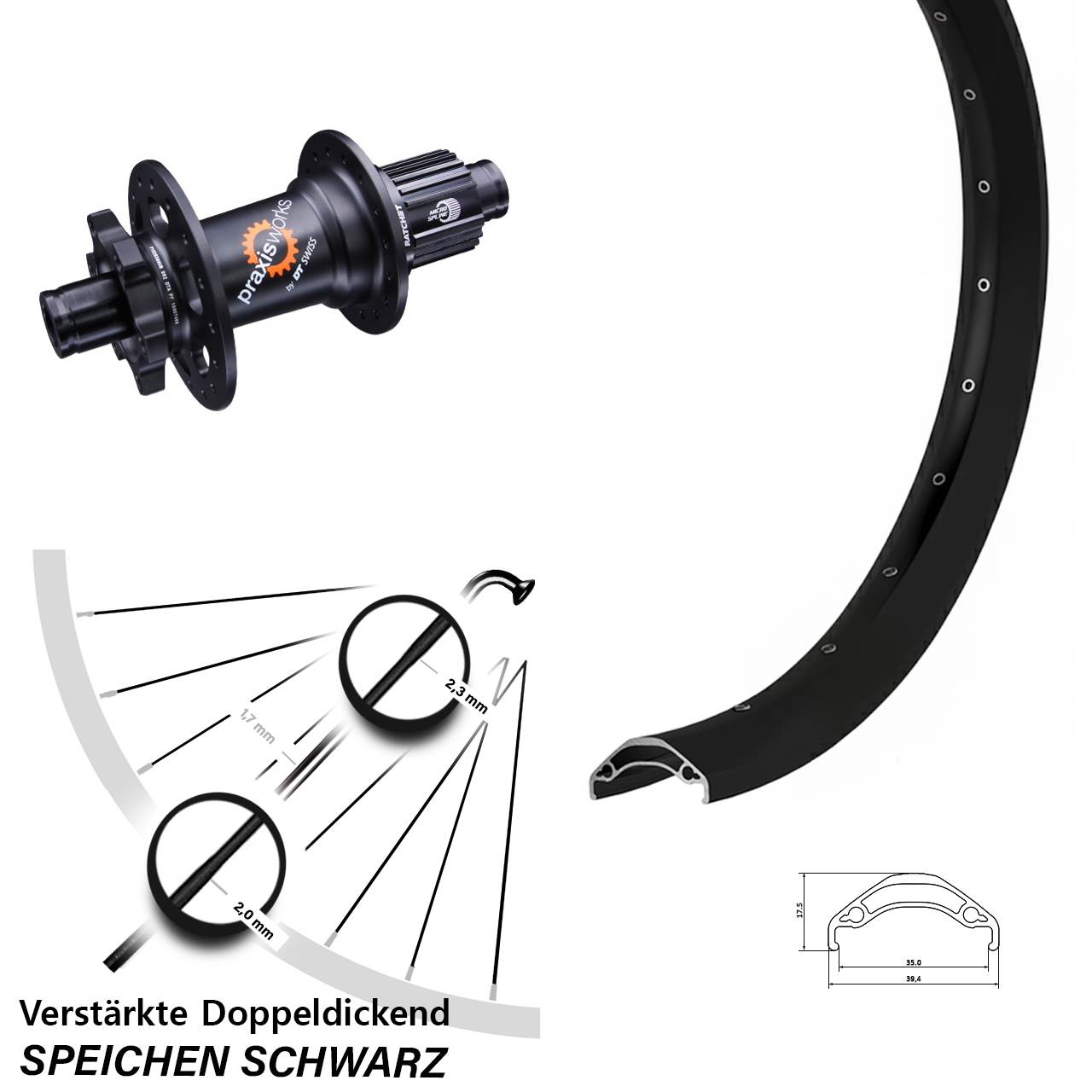 6-Loch Hinterrad 29 Zoll Ryde Disc 35 DT Swiss 350 Micro Spline 12x142