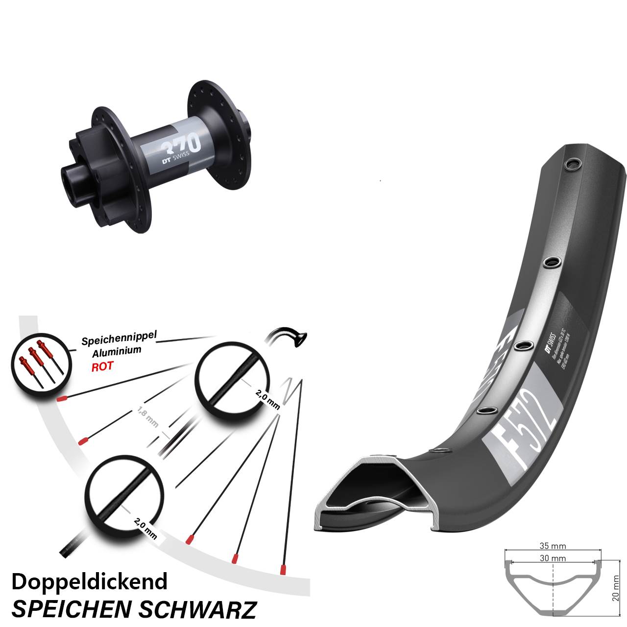 DT Swiss F572 370 27,5 Zoll 6-Loch Vorderrad 15x100