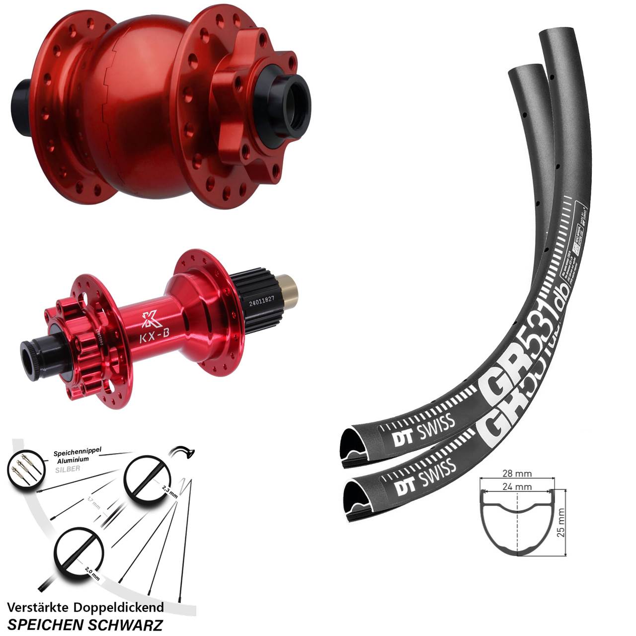 DT Swiss GR531 KX-B rot SON 28 650B 6-Loch Laufradsatz 15x110 12x148 Micro Spline