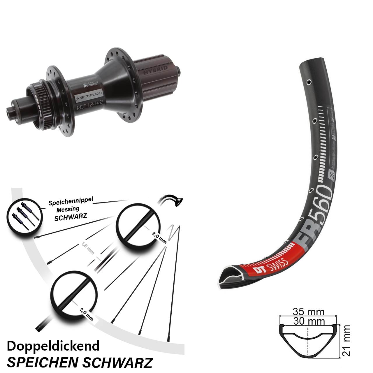 Hinterrad Centerlock 26 Zoll DT Swiss FR560-370 Hybrid 8-11 fach für Schnellspanner