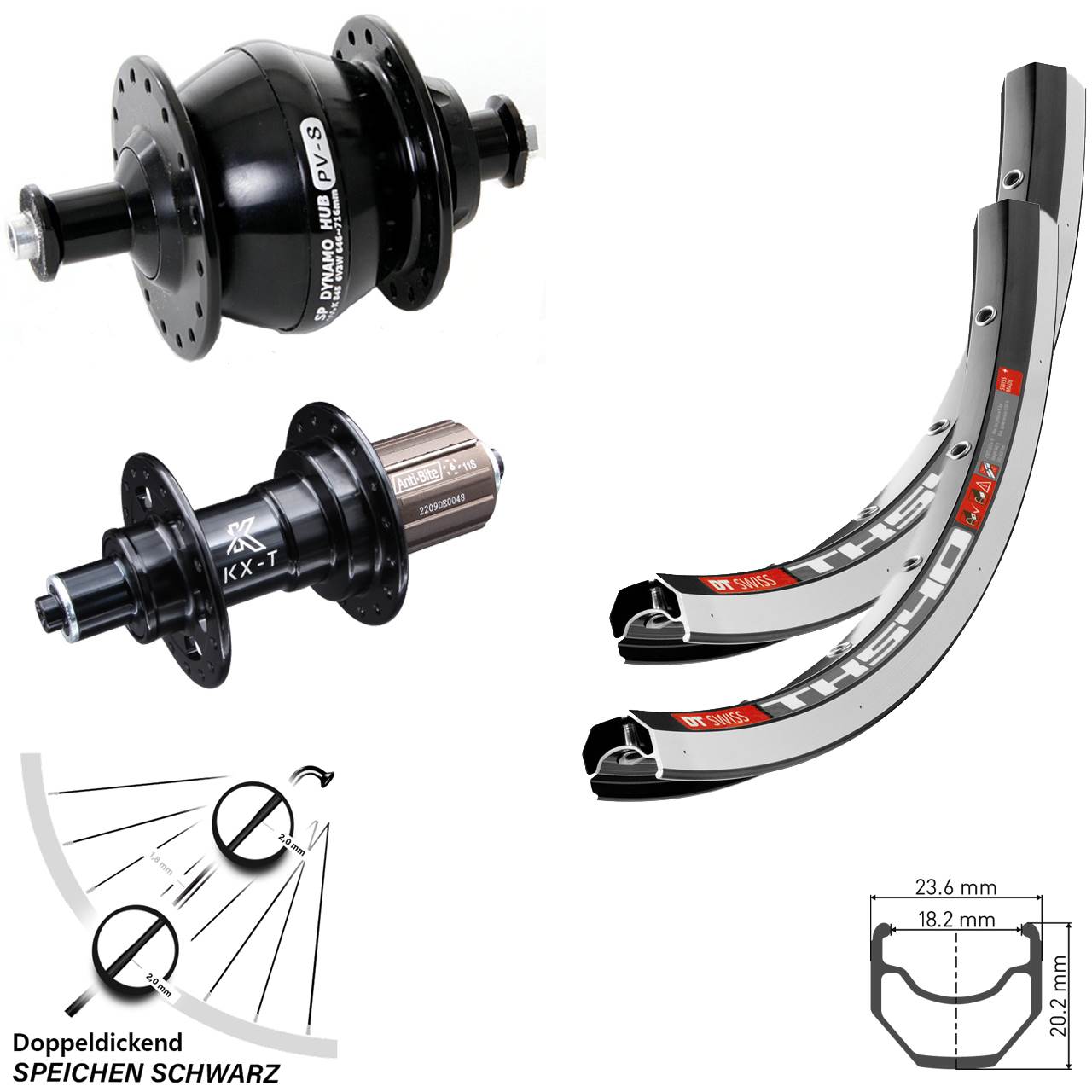 28 Zoll DT Swiss TK540 KX-T Shutter PV-8 Laufradsatz für Schnellspanner 8-11 fach HG