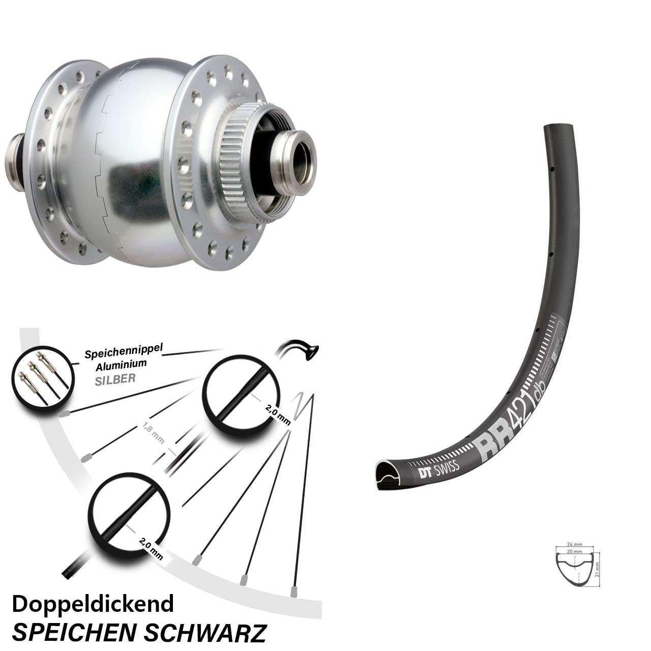 Vorderrad 28 Zoll DT Swiss RR 421 DB Dynamo SON delux Disc Centerlock