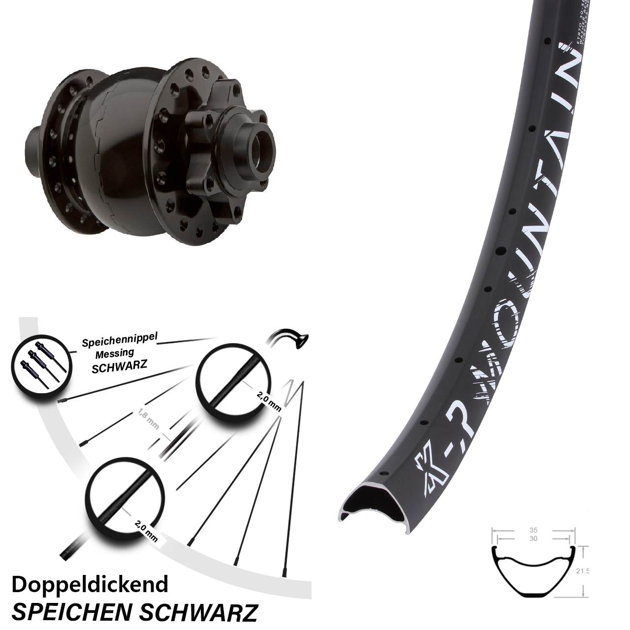 29 Zoll Vorderrad Disc 6-Loch Dynamo SON 28 schwarz Steckachse 15x100 mm KX-R Mountain