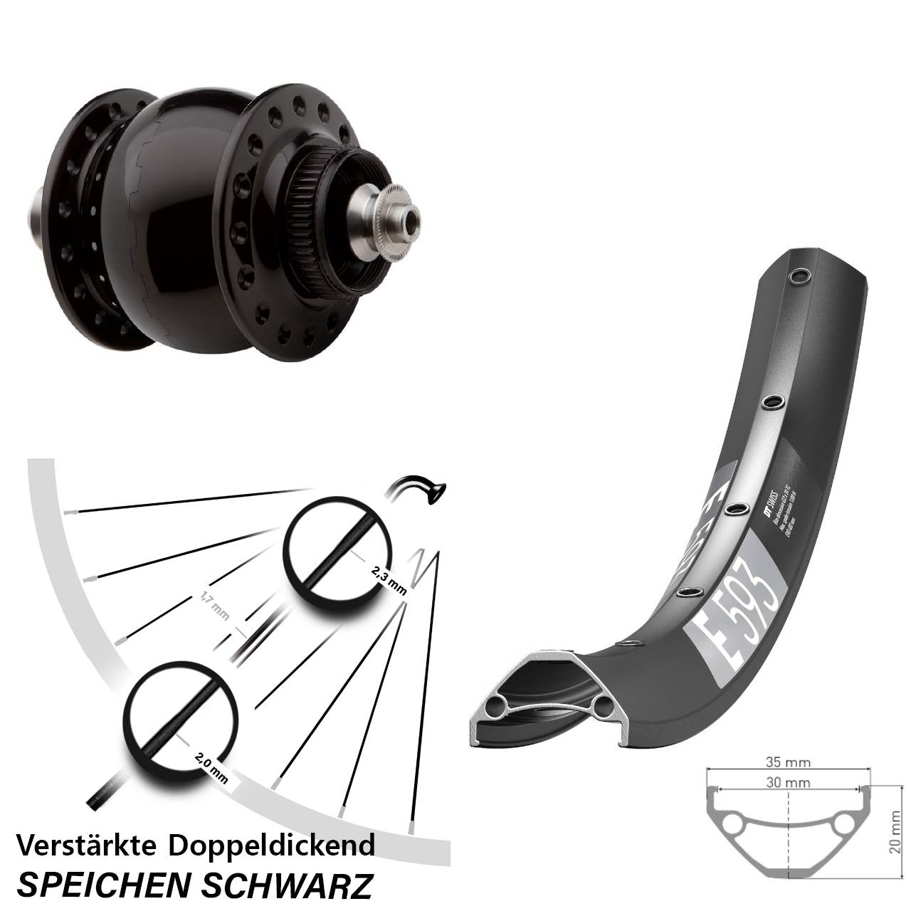 SON 28 DT Swiss E593 27,5 Zoll Disc Vorderrad mit Nabendynamo QR