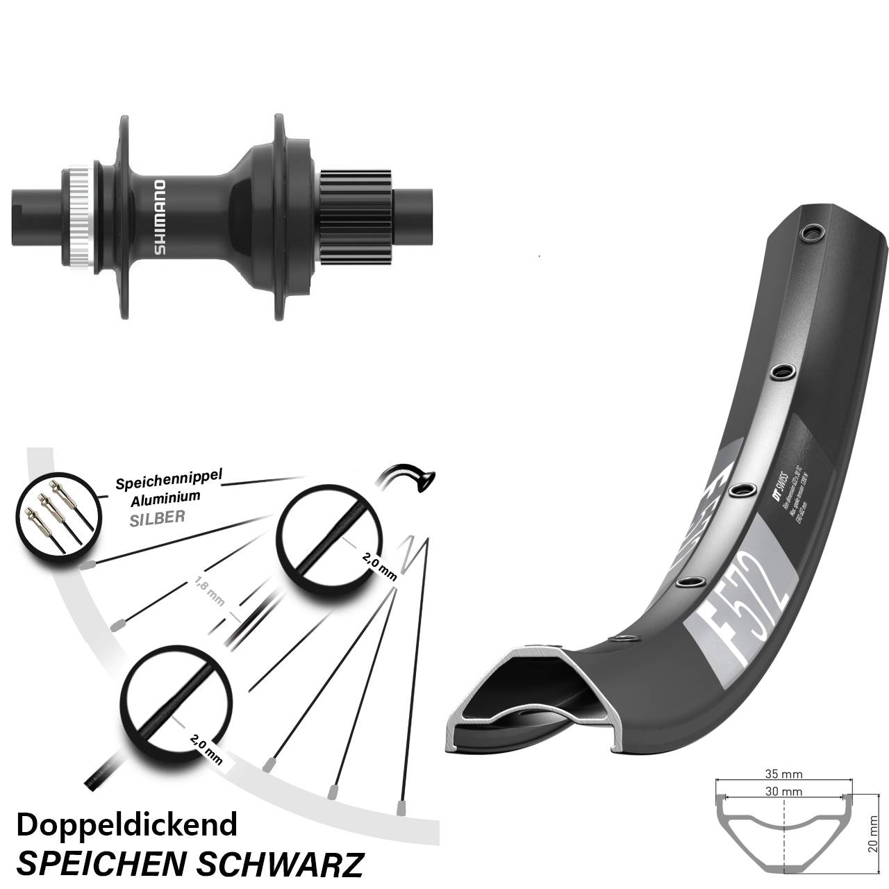 DT Swiss F 572 Shimano FH-MT410 29 Zoll Disc Laufrad 12x142 Micro Spline