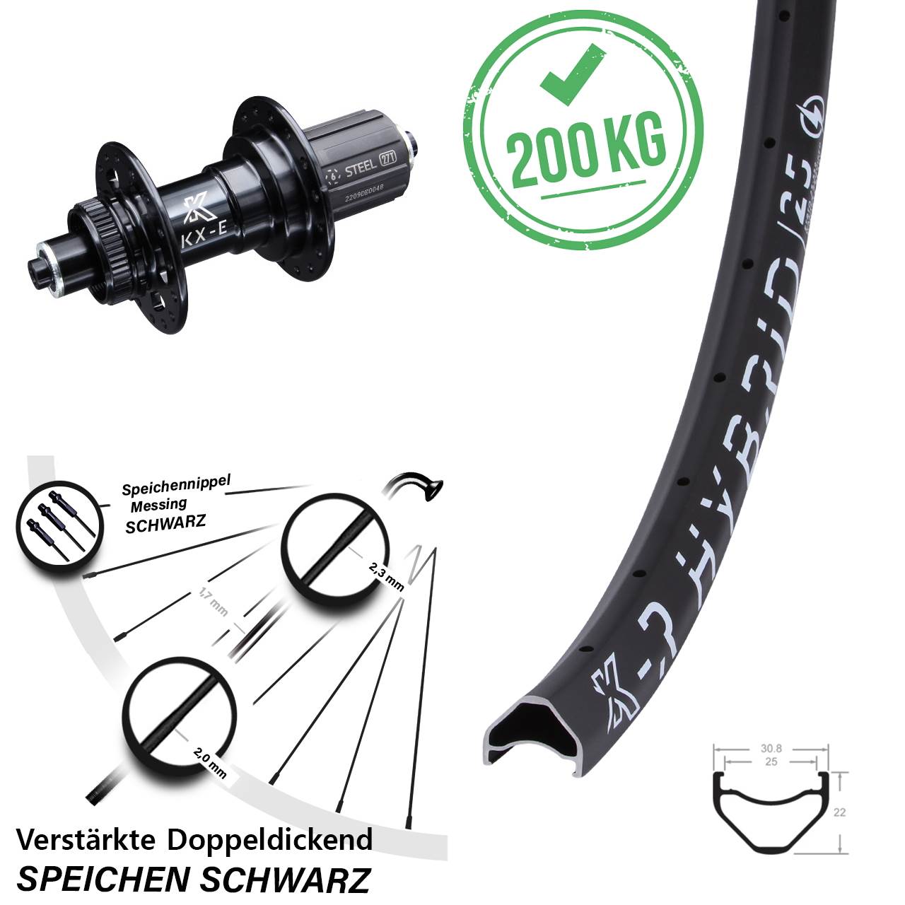 KX-R Hybrid 25 verstärkt 6 Kugellager 650B Hinterrad für Schnellspanner 8-12 fach HG