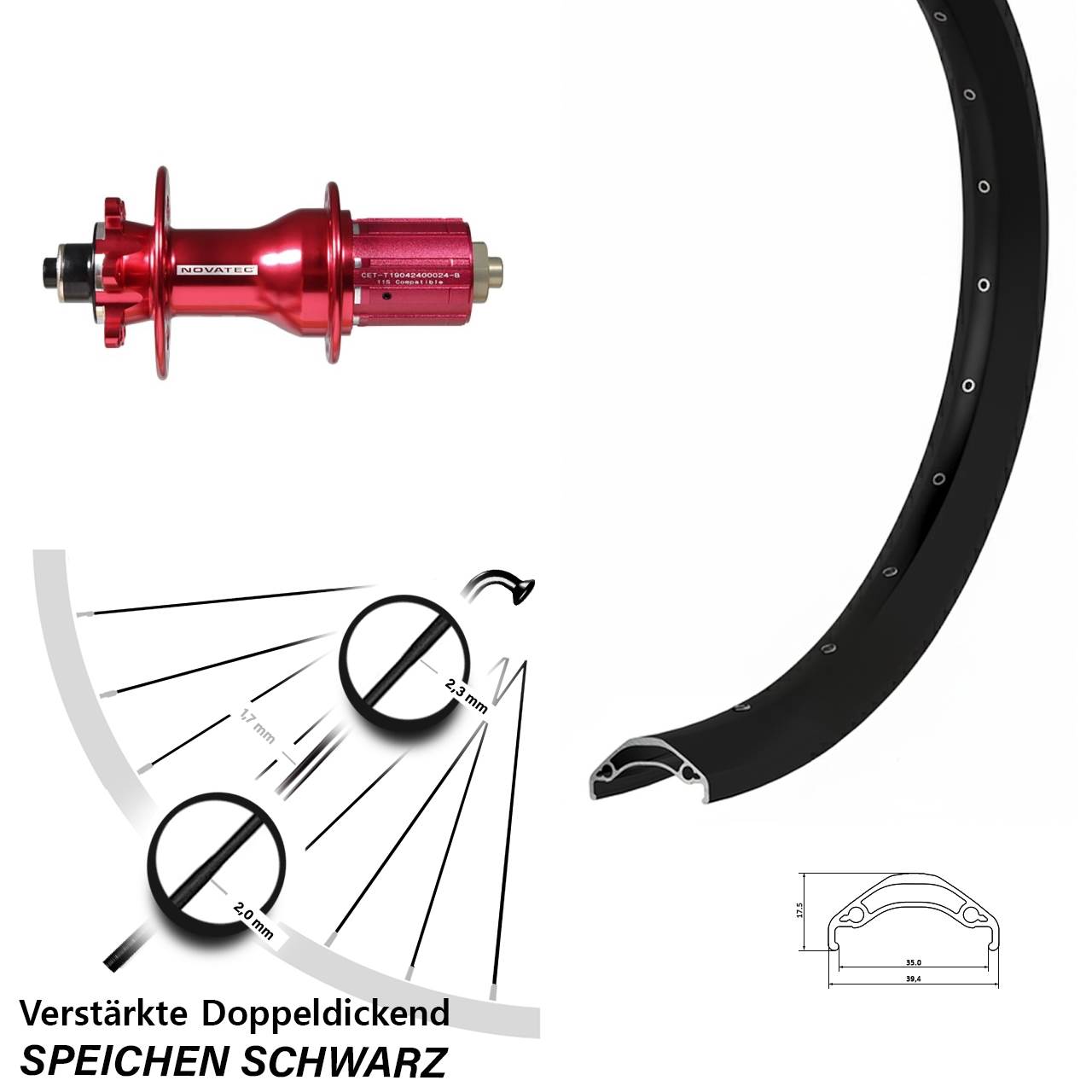 6-Loch Hinterrad für Schnellspanner 29 Zoll Ryde Disc 35 Novatec D792 8-12 fach