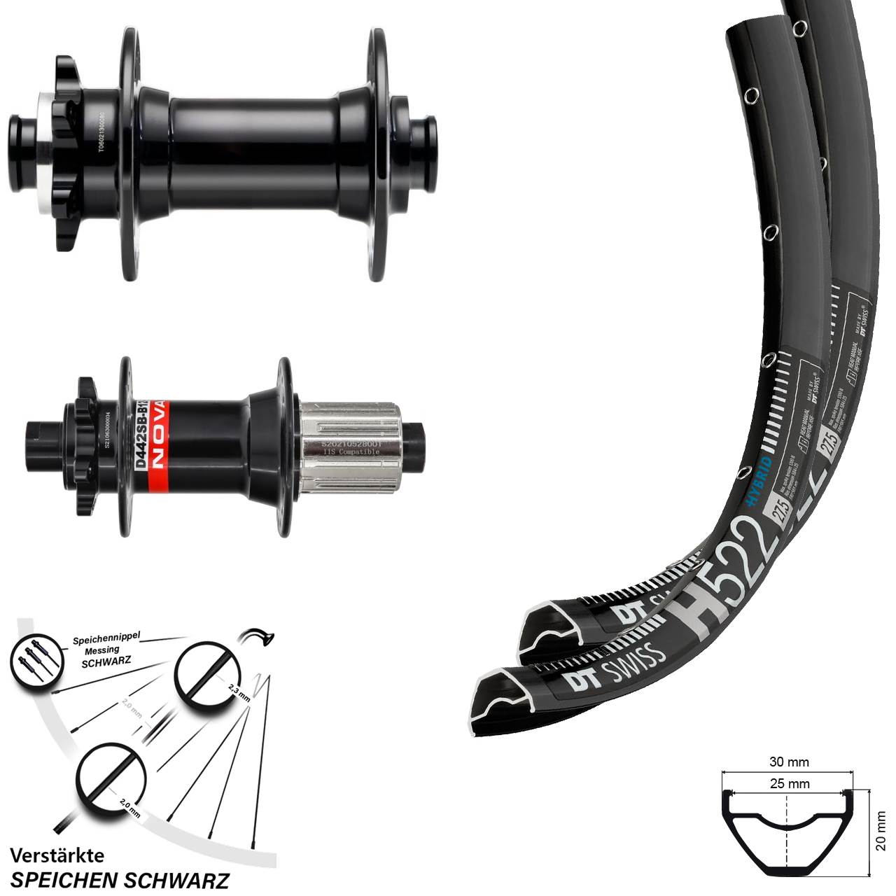 DT Swiss H522 Novatec D-442 29 Zoll Laufradsatz 6-Loch 15x110 12x148 8-12 fach HG