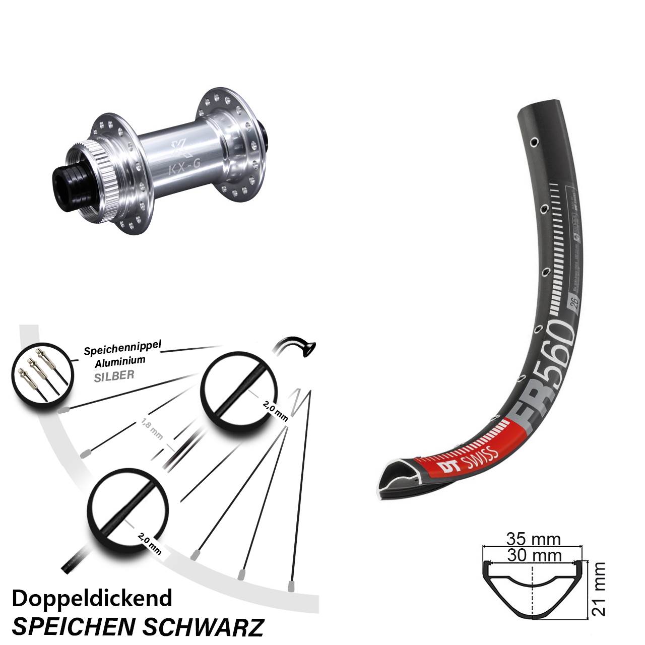26 Zoll DT Swiss FR 560 KX-G Vorderrad Centerlock 15x100