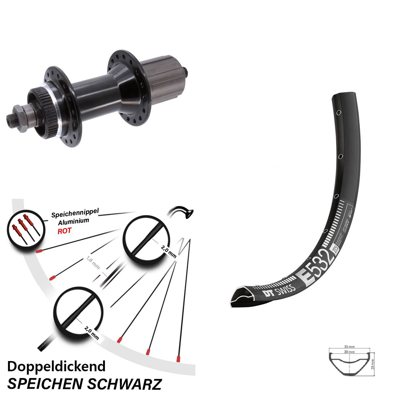 27,5 Zoll DT Swiss E 532 Hinterrad Joytech 8-11 fach