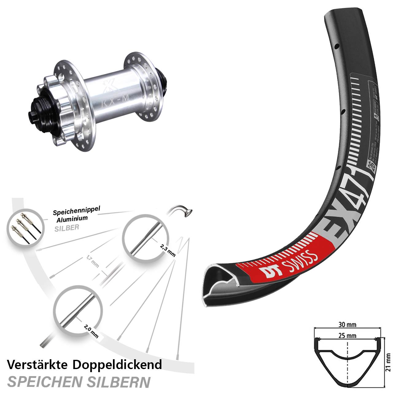 6-Loch Vorderrad 29 Zoll DT Swiss EX 471 KX-M für Schnellspanner
