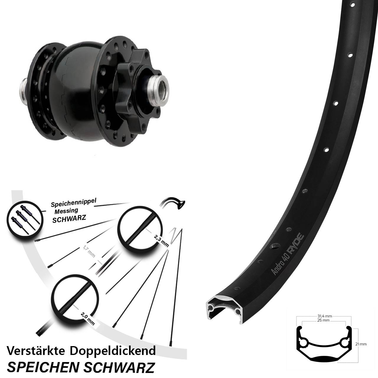 Nabendynamovorderrad 6-Loch 12x100 28-29 Zoll Ryde Andra 40 SON 28