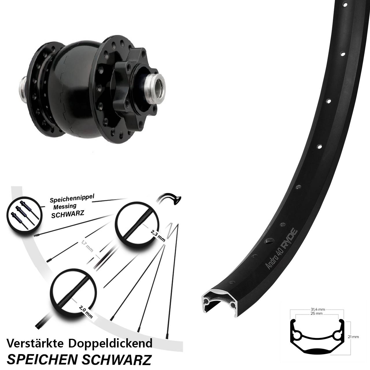 Nabendynamovorderrad 6-Loch 12x100 28-29 Zoll Ryde Andra 40 SON 28
