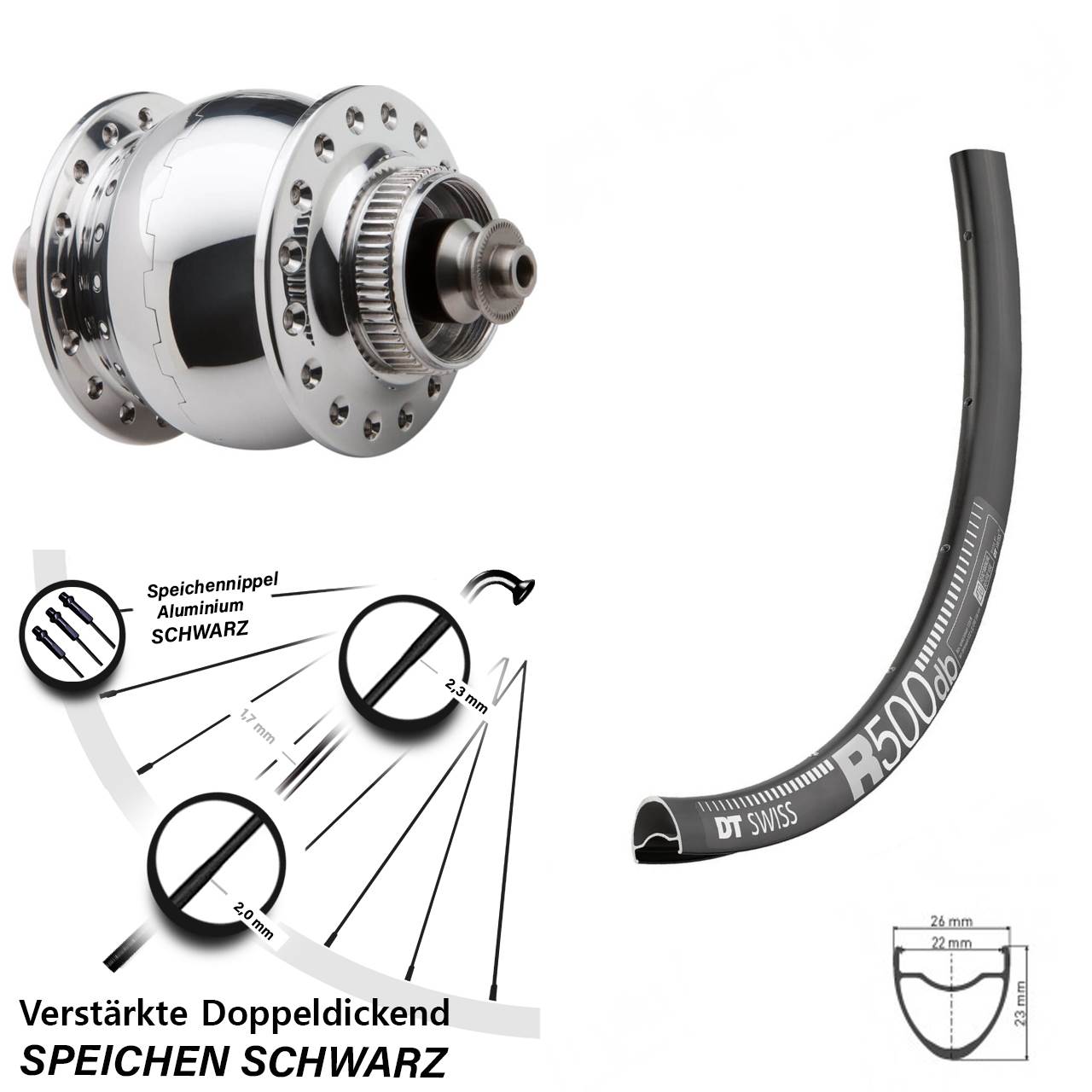 28 Zoll DT Swiss R500 SONdelux Centerlock Vorderrad mit Nabendynamo QR