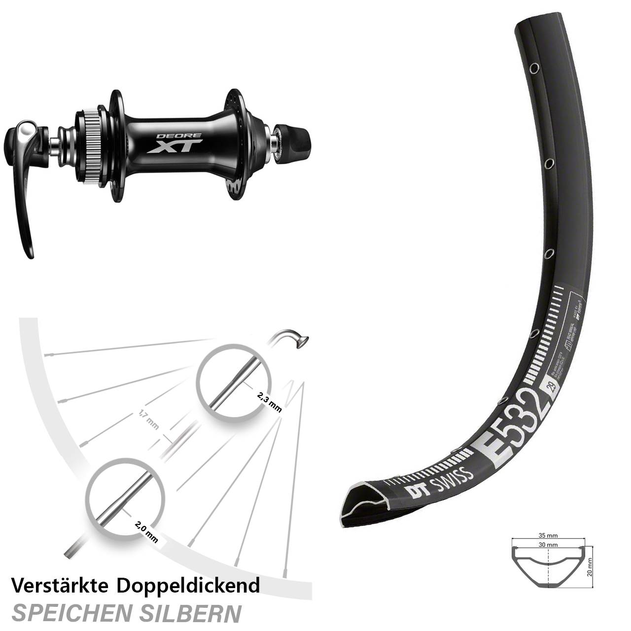29 Zoll DT Swiss E 532 Shimano HB-M8000 Disc Laufrad QR