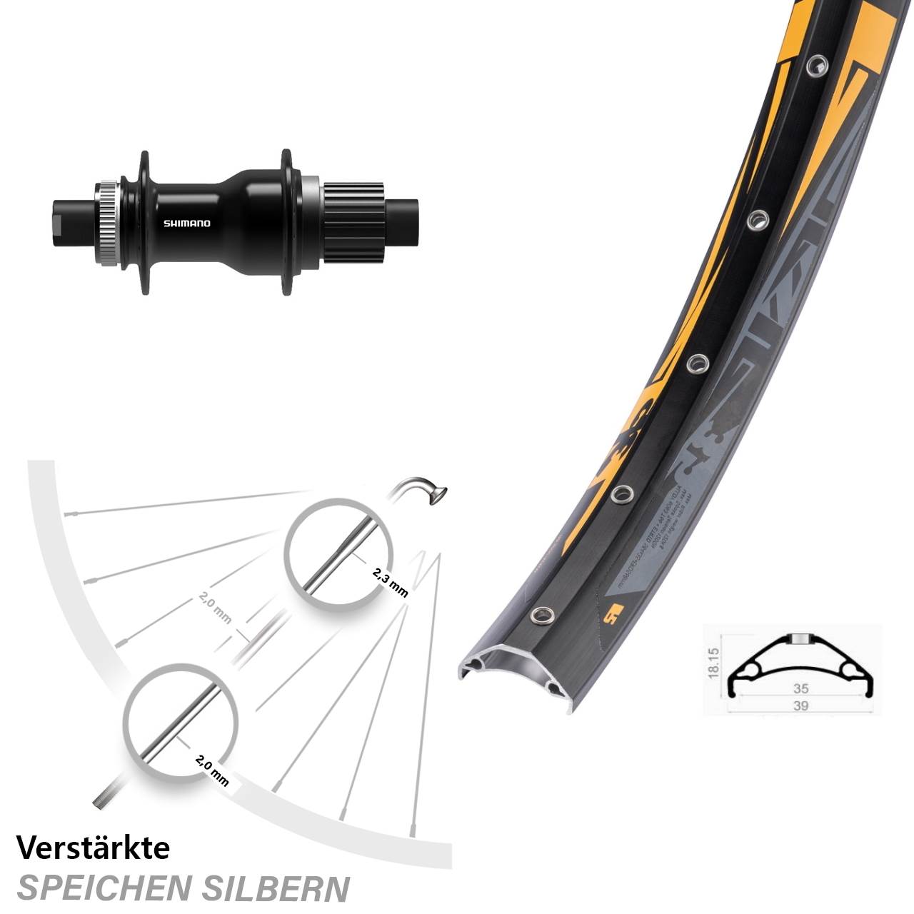 Disc Laufrad 27,5 Zoll Rodi TRYP 35 Shimano FH-TC500 Boost Micro Spline 12x148 Boost