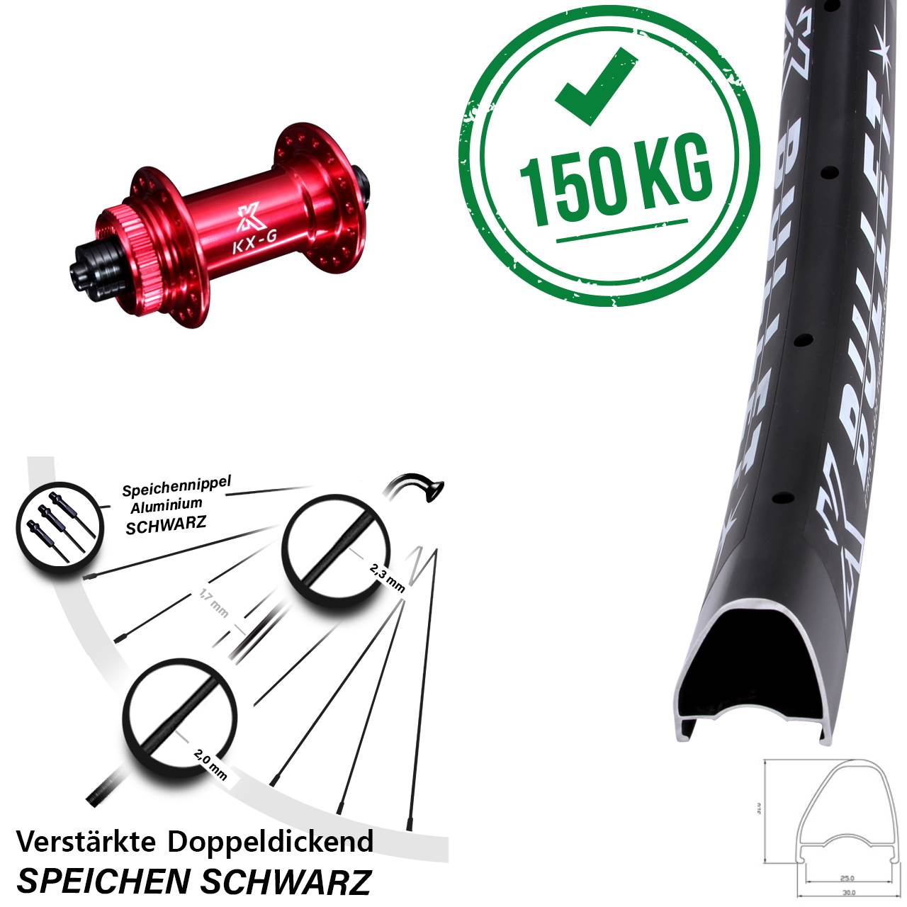 KX-G Bullet OS rot 29 Zoll Centerlock Vorderrad QR