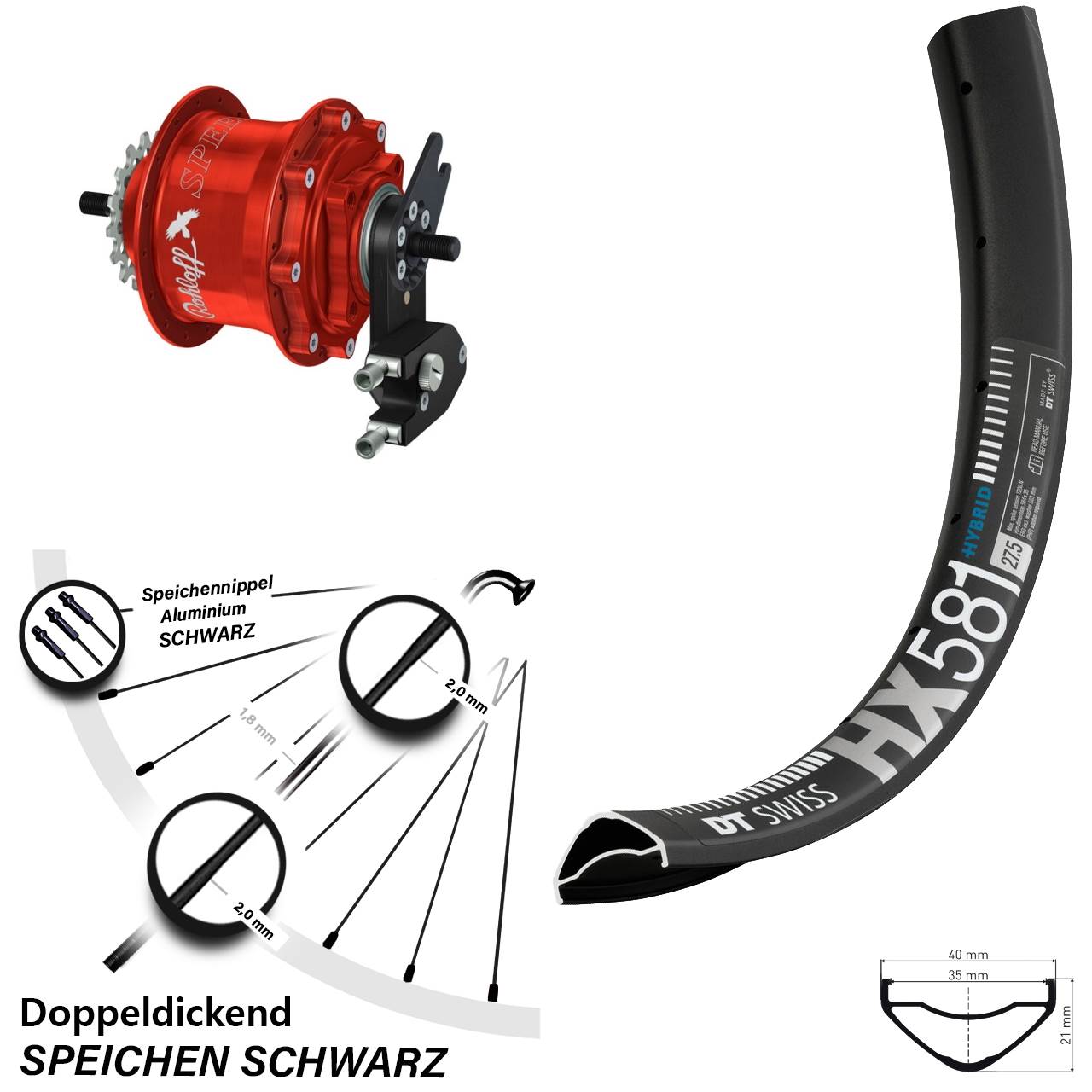 DT Swiss HX 581 Rohloff Speedhub TS DB OEM2 Tandem rot 27,5 Zoll Disc Hinterrrad