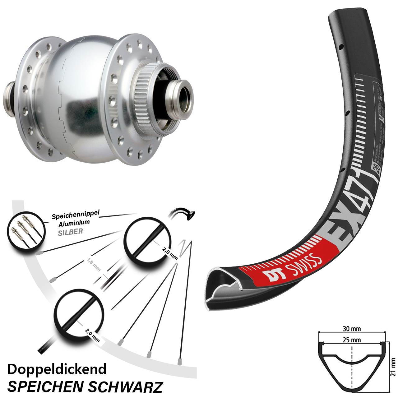 SON delux DT Swiss EX471 Disc 29 Zoll Laufrad mit Nabendynamo 12x100
