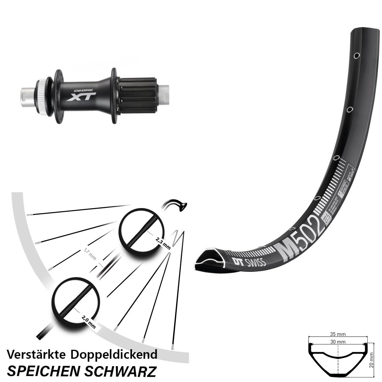 DT Swiss M502 Shimano XT 29 Zoll Centerlock Hinterrad 12x142 8-11 fach HG